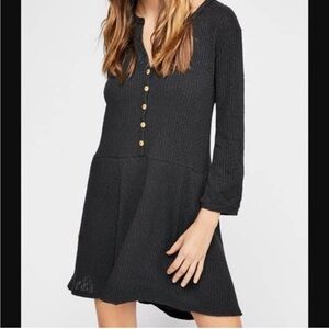 Free People Black Henley waffle Long Sleeve Dress